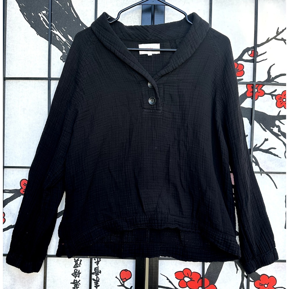 Xirena Womens Cotton Long‎ Sleeve Button Pullover Shirt Black Size S Seersucker